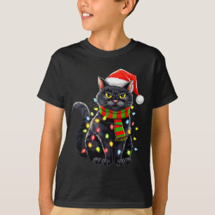 Black Cat Christmas Santa Hat Funny Meowy Cats Wom T-Shirt