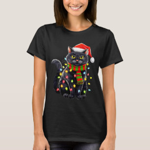 Black Cat Christmas Santa Hat Funny Meowy Cats Wom T-Shirt