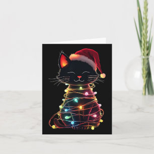 Black Cat Christmas Santa Hat Meowy Cats 2 Card