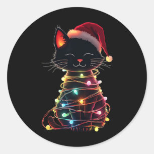 Black Cat Christmas Santa Hat Meowy Cats 2 Classic Round Sticker