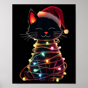 Black Cat Christmas Santa Hat Meowy Cats 2 Poster