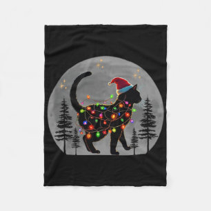 Black Cat Christmas Santa Hat Meowy Cats Fleece Blanket