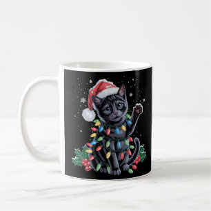 Black Cat Christmas Santa Hat Meowy Xmas Holiday Coffee Mug