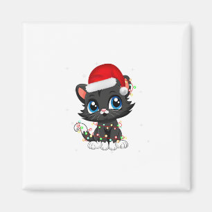 Black Cat Christmas Santa Hat Xmas Lights Cat Love Magnet