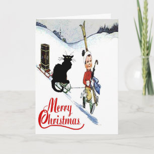 Black Cat Christmas Snow Holiday Card