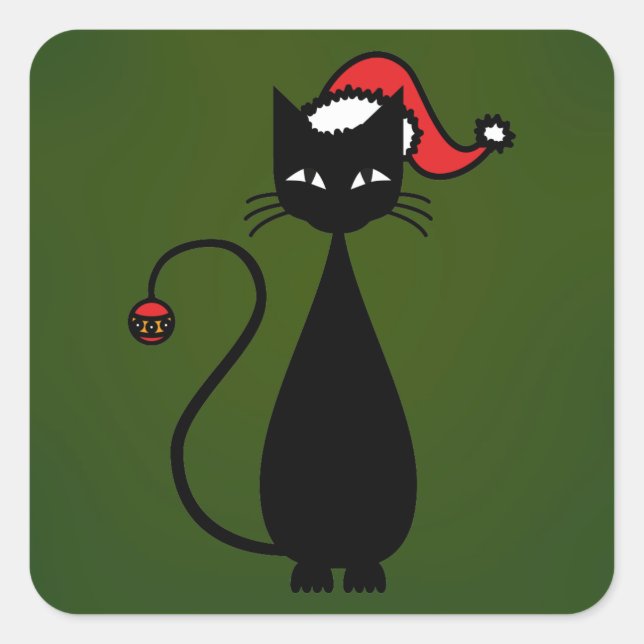 Black Cat Christmas Square Sticker (Front)