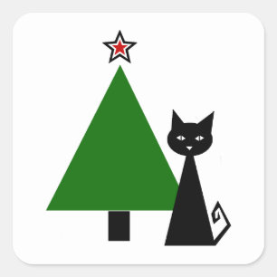 Black Cat Christmas Square Sticker