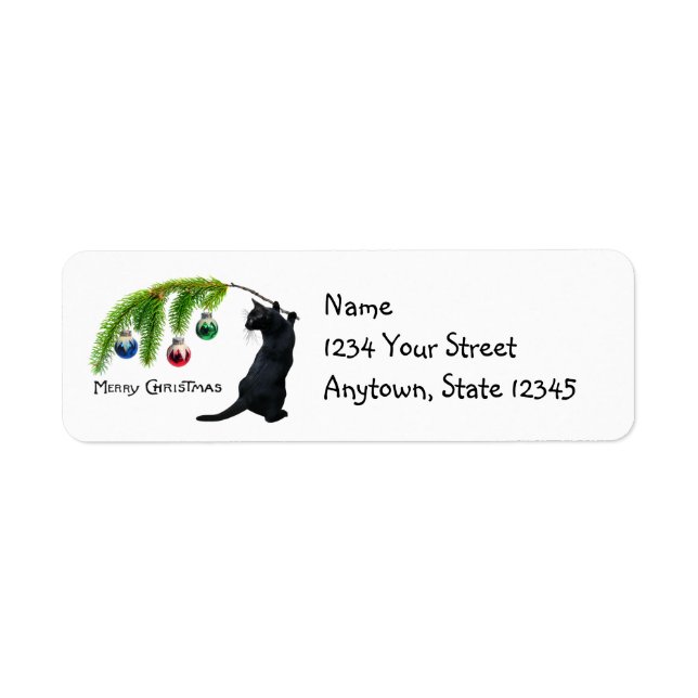 Black Cat Christmas Swag Return Address Labels (Front)