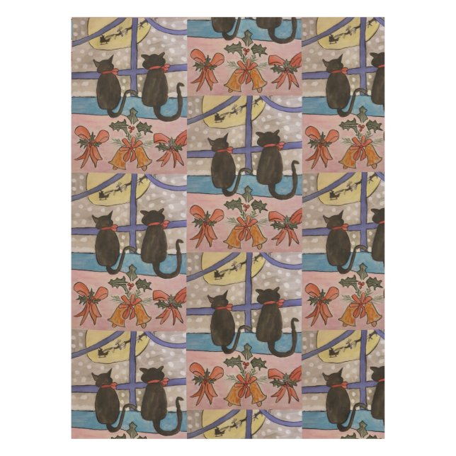Black Cat Christmas Tablecloth (Front)