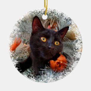 Black Cat, Christmas Tree  Ceramic Tree Decoration