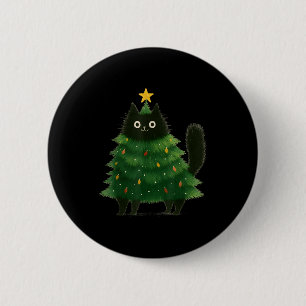 Black Cat Christmas Tree Cute Holiday Pet Lover De 6 Cm Round Badge