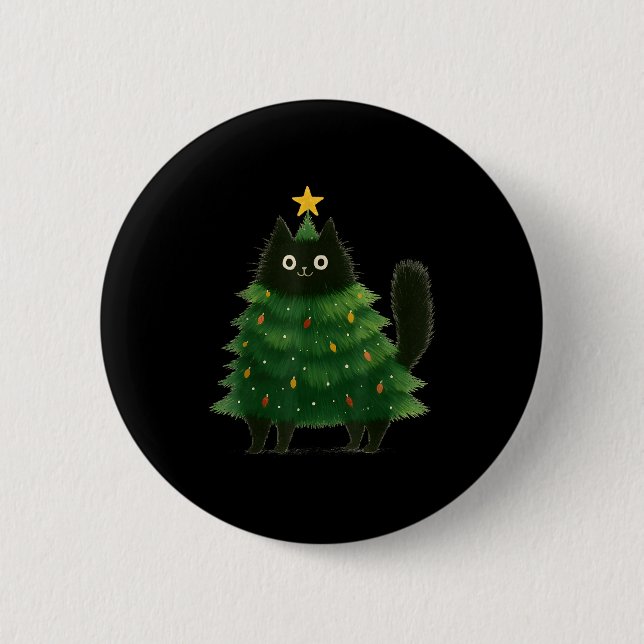 Black Cat Christmas Tree Cute Holiday Pet Lover De 6 Cm Round Badge (Front)