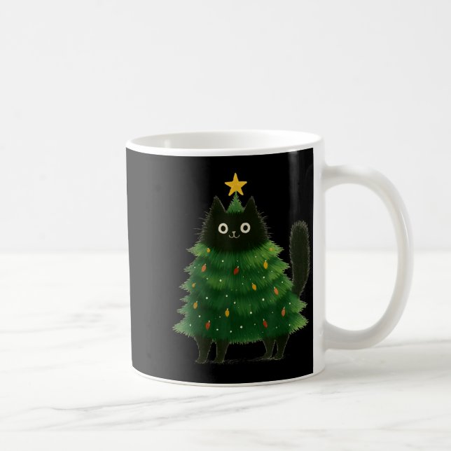 Black Cat Christmas Tree Cute Holiday Pet Lover De Coffee Mug (Right)