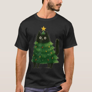 Black Cat Christmas Tree Cute Holiday Pet Lover De T-Shirt