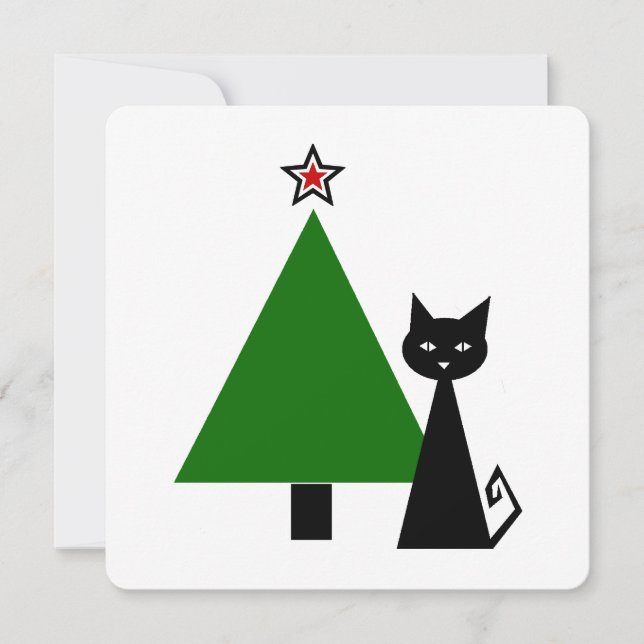 +{ black cat & christmas tree }+ invitation (Front)