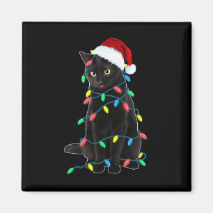 Black Cat Christmas Tree Lights Fun Santa Kitten L Magnet