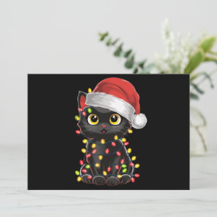 Black Cat Christmas Tree Lights Funny Santa Kitten Holiday Card