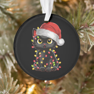 Black Cat Christmas Tree Lights Funny Santa Kitten Ornament