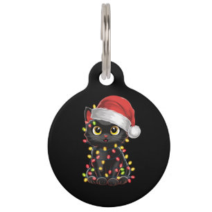 Black Cat Christmas Tree Lights Funny Santa Kitten Pet Tag
