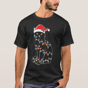 Black Cat Christmas Tree Lights   Santa Kitten Led T-Shirt