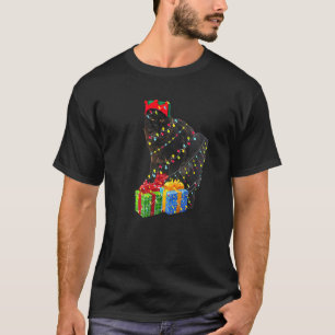 Black Cat Christmas Tree Lights With Holiday Prese T-Shirt