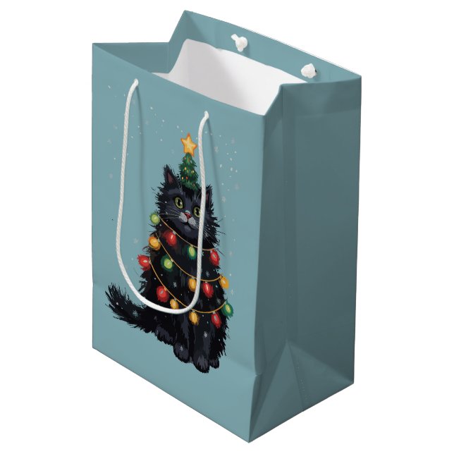 Black Cat Christmas Tree Oil Painting Altered  Medium Gift Bag (Front Angled)