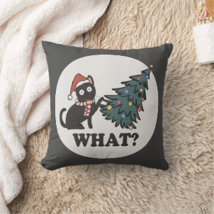 Black Cat Christmas Tree Santa Hat Funny What Cute Cushion