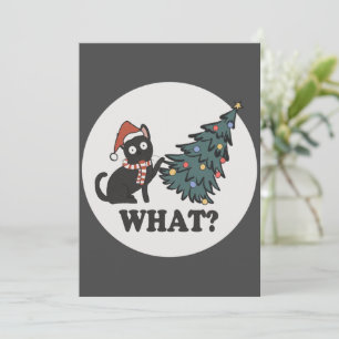 Black Cat Christmas Tree Santa Hat Funny What Cute Invitation
