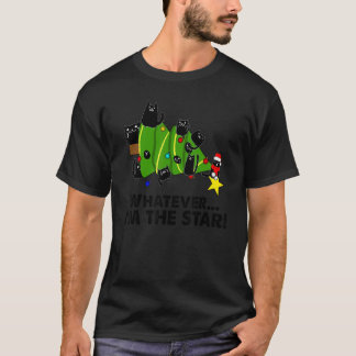 Black Cat Christmas Tree Whatever I'M The Star Cat T-Shirt