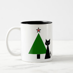 Black Cat Christmas Two-Tone Coffee Mug