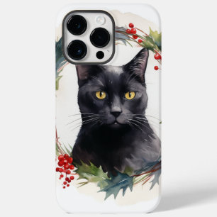 Black Cat Christmas Wreath Festive Kitten Case-Mate iPhone 14 Pro Max Case