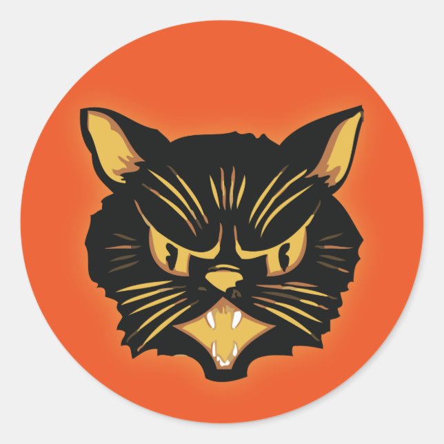 Black Cat Classic Round Sticker (Front)