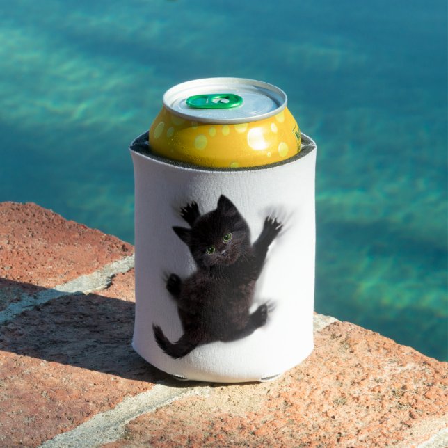 Black Cat Climbing On Human Back Can Cooler (In Situ Pool)