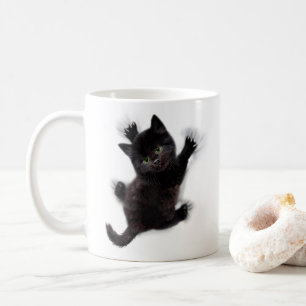 Black Cat Climbing On Human Back Coffee Mug