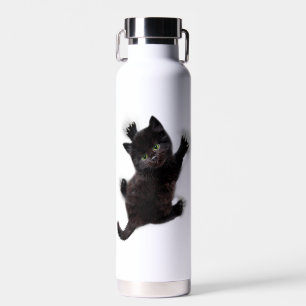 Black Cat Climbing On Human Back Water Bottle