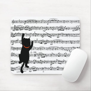 Black Cat Climbing On Music Mouse Mat