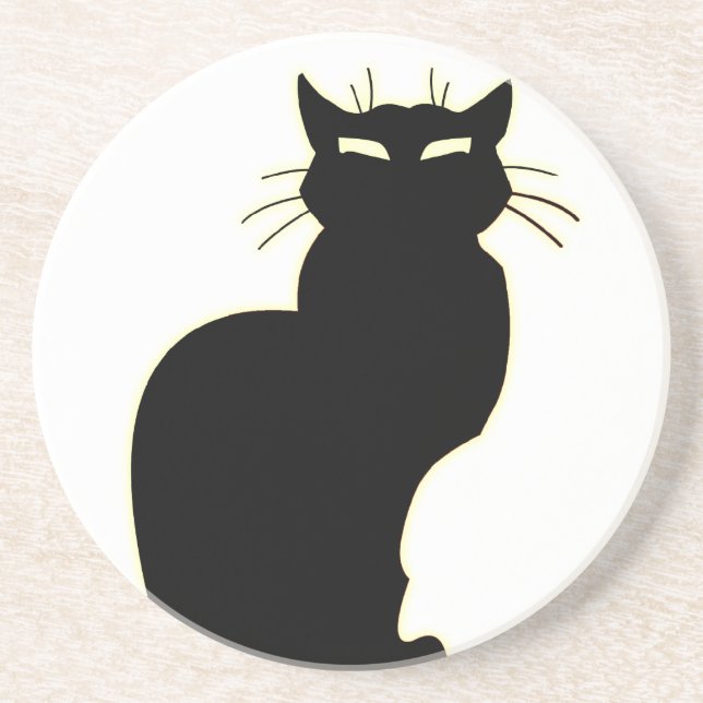 Black Cat Coaster Fun Cat Art Decor Cat Lover Gift (Front)