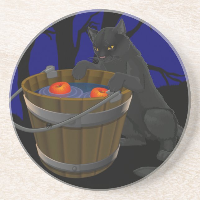 Black Cat Coaster Fun Halloween Cat Decor (Front)