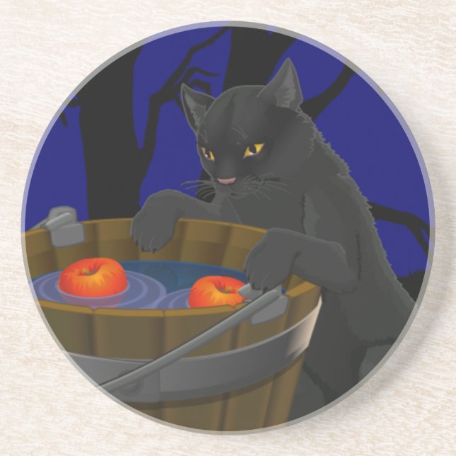Black Cat Coaster Fun Halloween Cat Decor (Front)