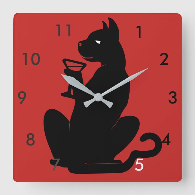 BLACK CAT COCKTAIL TIME by Slipperywindow Square Wall Clock (Front)