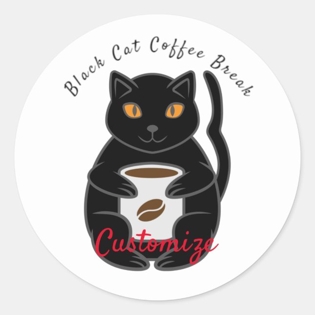 Black Cat Coffee Break Thunder_Cove Classic Round Sticker (Front)