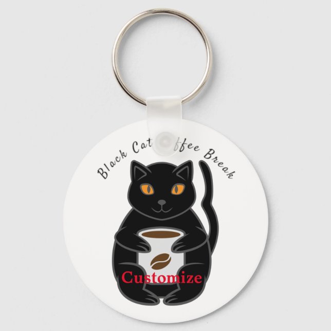Black Cat Coffee Break Thunder_Cove Key Ring (Front)