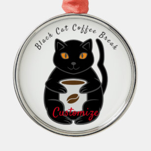 Black Cat Coffee Break Thunder_Cove  Metal Tree Decoration