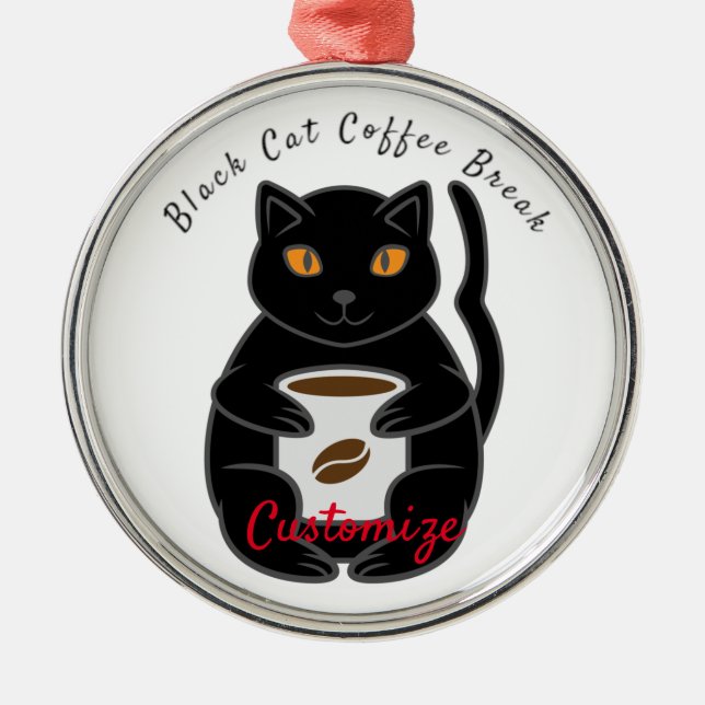 Black Cat Coffee Break Thunder_Cove  Metal Tree Decoration (Front)