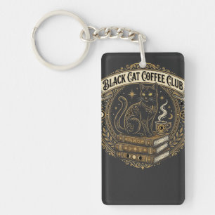 Black Cat Coffee Club Gold Books Celestial Key Ring