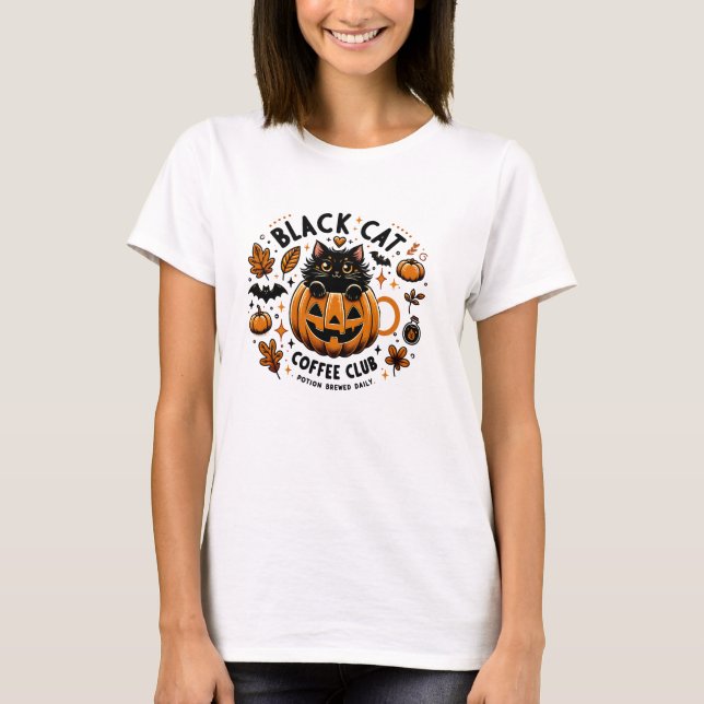 Black Cat Coffee Club Halloween Women’s T-Shirt –  (Front)
