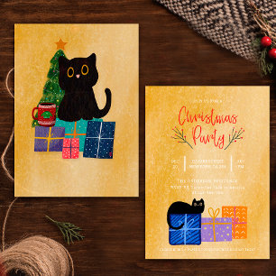 Black Cat Coffee Orange Christmas Party Invitation