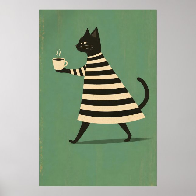 Black Cat Coffee Poster, Minimalist Cat Poster (Front)