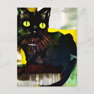 Black Cat Collage Painting Postcard