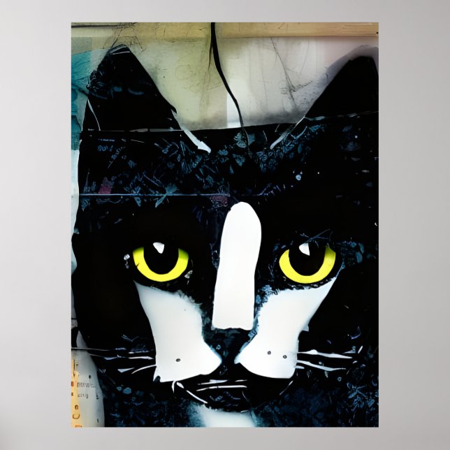 Black Cat Collage Painting Poster (Front)